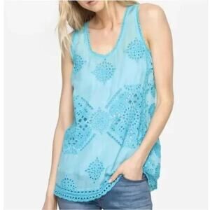 Johnny Was Pete & Greta Spear Embroidered Eyelet Sleeveless Tunic Tank Top XS